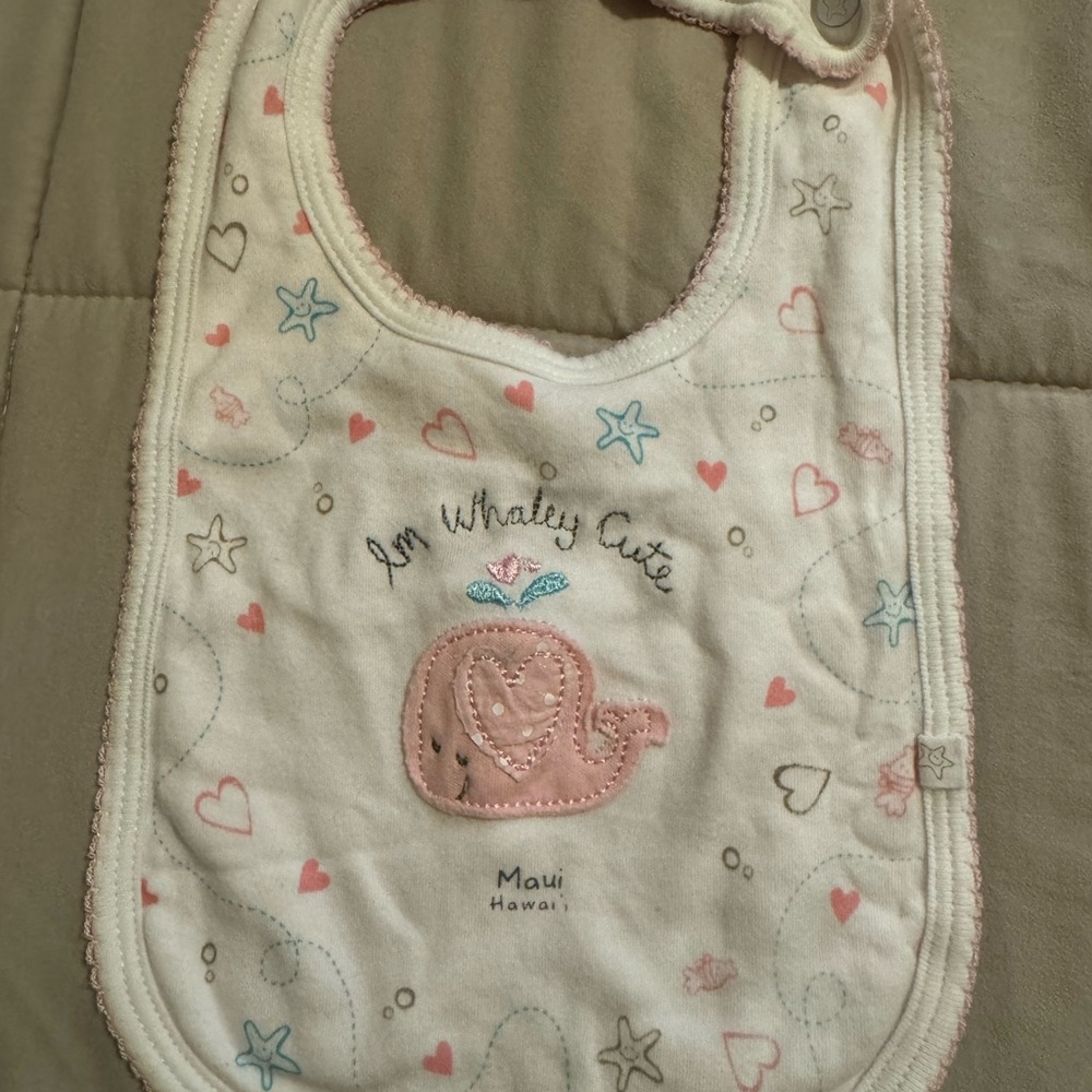 Pink Whale Baby Bib with Heart Motif